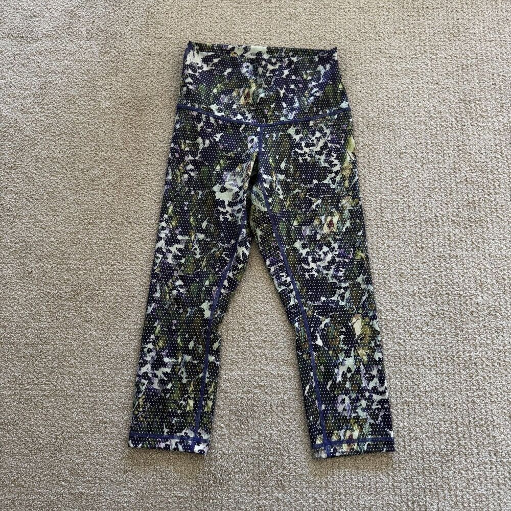 Lululemon High Rise Crop Leggings Floral Dot Mesh Print Yoga Capris Women's
